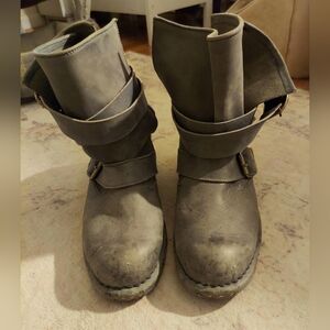 Jeffrey Campbell BRIT Grey Leather Ankle Boots Sz.6